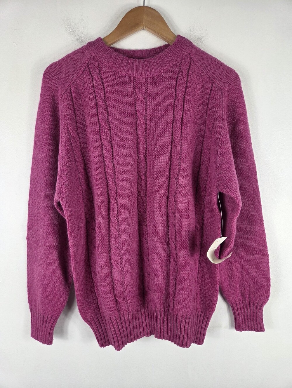 New Pierre Cardin Vintage 80s 90s Shetlan Wool Cable Knit Sweater Pink Deadstock